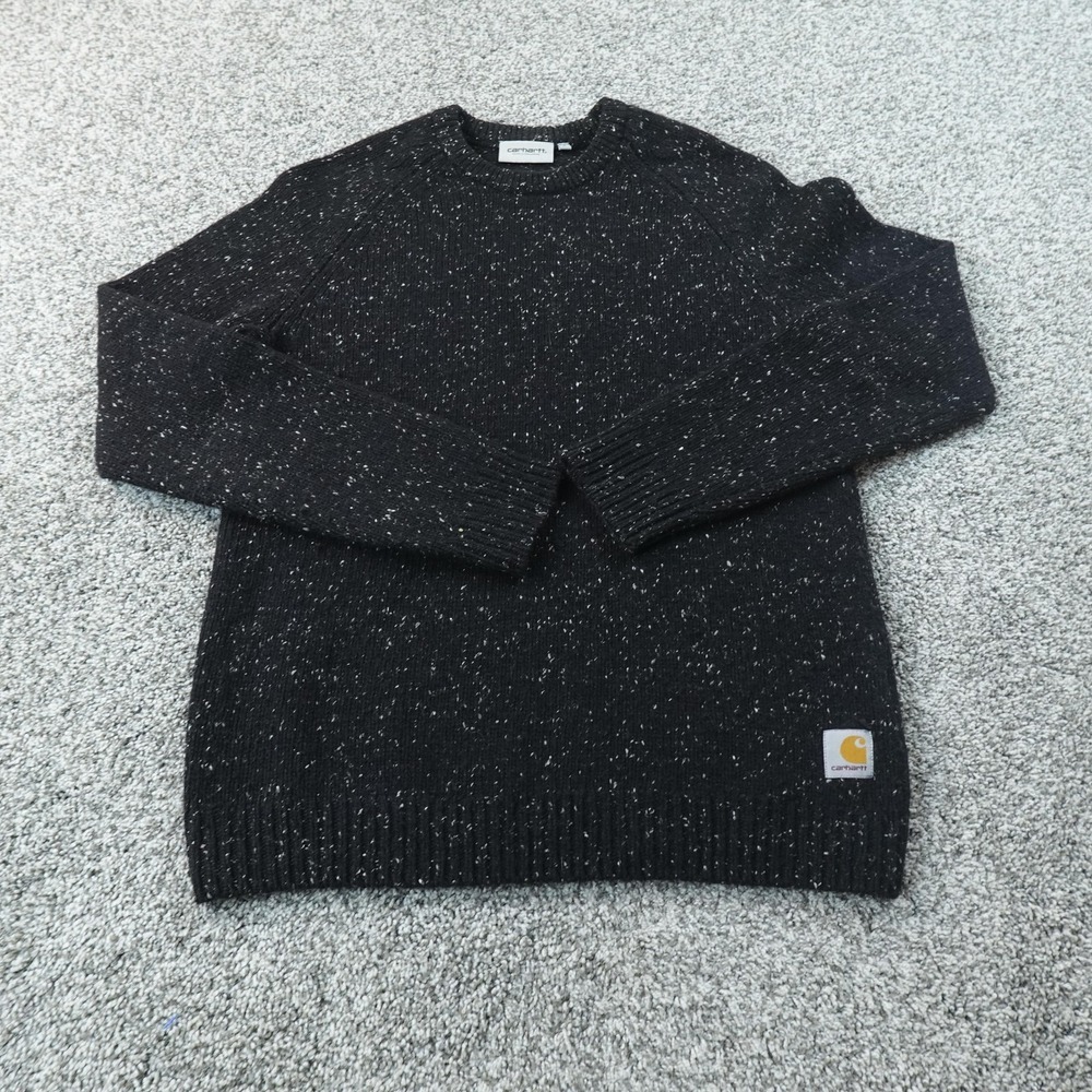 Carhartt Sweater Mens S Black WIP Donegal Wool Speckled Knit Pullover Crewneck